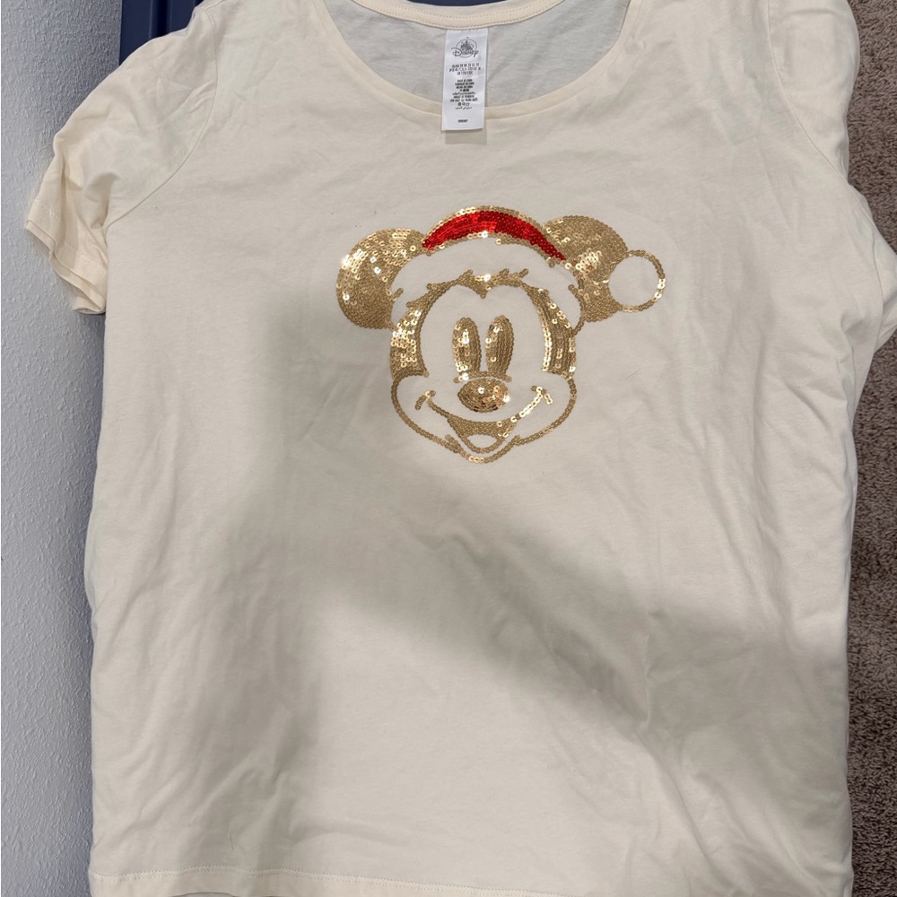 Disney Cream T-Shirt with Gold and Red Mickey Design